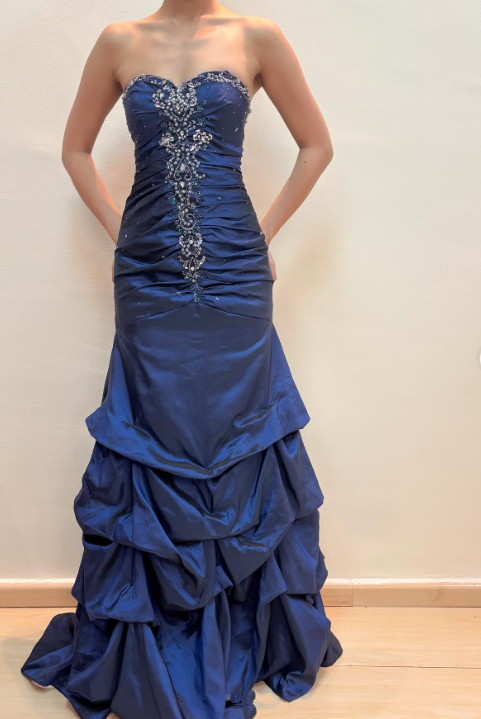 girlhomeshops - Robe vintage bleu roi avec perles cousues et dos ajustable gh6178