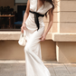 girlhomeshops-Elegant and classic long satin dress in pink gh6187