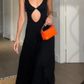 Girlhomeshops - Robe de soirée longue en mousseline de soie, élégante et sexy, noire, gh5154