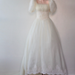 Vintage Palace Style Puff-Sleeve Lace Gown | Tulle Waist-Fitted Train Maxi Dress gh6420