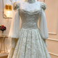 Robe de bal longue vintage en dentelle et tulle à manches gigot | Style édouardien, col montant, idéale pour un mariage, une cérémonie ou un gala (gh6409)
