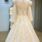 Robe de bal longue vintage en dentelle et tulle à manches gigot | Style édouardien, col montant, idéale pour un mariage, une cérémonie ou un gala (gh6409)
