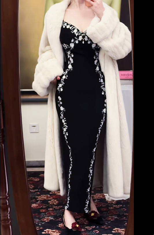 Vintage-Damenkleid im Maxi-Stil, knöchellang, bestickt – Elegantes, figurbetontes Kleid für Dinnerpartys und Abendveranstaltungen gh6486