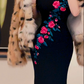 Vintage-Luxus-Meerjungfrauenkleid in Knöchellänge, schwarz-rosa bestickt mit Rosenmuster – Elegantes, figurbetontes Kleid für Dinner und Dates gh6488