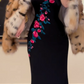 Vintage-Luxus-Meerjungfrauenkleid in Knöchellänge, schwarz-rosa bestickt mit Rosenmuster – Elegantes, figurbetontes Kleid für Dinner und Dates gh6488