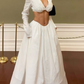 Chic Luxury Edgy Style Cutout Set Dress | White Shirt-Style Bandeau + Ballgown Maxi Skirt for Art Exhibition Gala Luxury Social Outfit gh6437