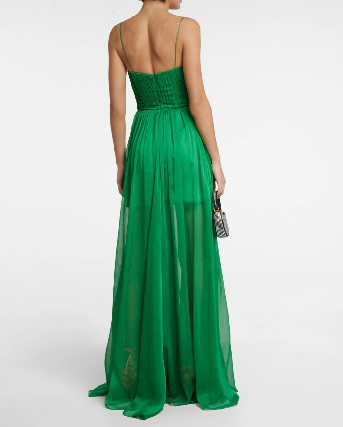 Grünes A-Linie V-Ausschnitt Neckholder Chiffon langes Abendkleid Partykleid Hochzeitsgastkleid gh3024