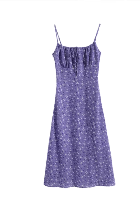 Robe d'été rétro française à imprimé floral pour femme, avec une ceinture à nouer sur la poitrine, coupe trapèze flatteuse, idéale pour les vacances. 11355