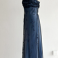 Marineblaues, ärmelloses, bodenlanges Vintage-Kleid aus Tüll mit Perlenstickerei gh6352