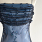Marineblaues, ärmelloses, bodenlanges Vintage-Kleid aus Tüll mit Perlenstickerei gh6352