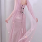 (Includes matching scarf) Romantic Pink Strapless Ruched Tulle Dress with 3D Floral Bead Embellishments Floor-Length Wedding Guest Gown gh7105