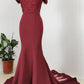 Burgundy Off Shoulder Handmade Mermaid Bridesmaid Dress, Long Prom Dress Evening Dress gh289