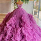 Sweetheart Purple Beading Bodice Tulle Ruffle Pleated Ball Gown Evening Dress prom gown gh951