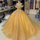Gelb applique glänzend süße 16-jährige lange Belle Prinzessin Kleid Ballkleid Abendkleid Partykleid Hochzeitskleid gh926