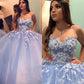 Abschlussball-Kleid-neue blaue Quinceanera-Kleider Ballkleid-Schatz-SpitzeAppliques Kristall wulstige 3D-Blumenblumen-Bonbon-16-Partei-Abschlussball-Kleid-Abend-Kleider gh953