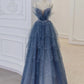 Wunderschönes, funkelndes, exquisites, mit Perlen besetztes, langes Tüll-Ballkleid-Abendkleid mit Strasssteinen und mehrlagigem Kleid gh1001