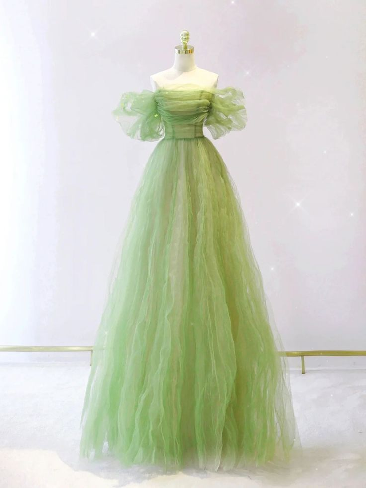 Grünes langes Ballkleid aus Tüll in A-Linie, grünes Abendkleid aus Tüll gh2732