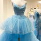 Glitter Hi-Low Lavender Tiered Tulle Prom Dress gh2249
