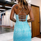 Sheath Spaghetti Straps Sky Blue Short Homecoming Dress with Tassel gh2668