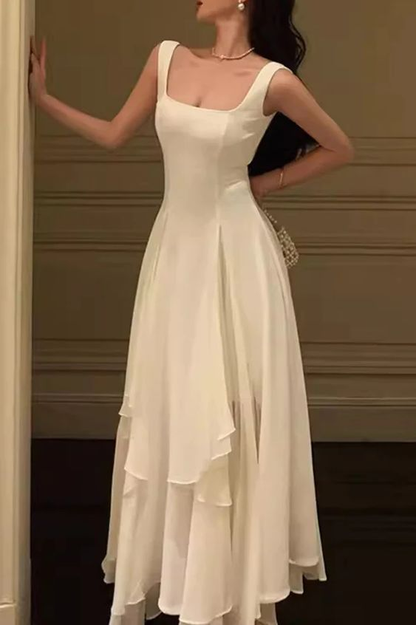 Robe de soirée longue en mousseline de soie, couleur unie, élégante, ligne A, col carré, longueur cheville, gh2737 gh2737