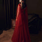 Burgundy Color Shiny Elegant Spaghetti Strap Long Tulle Sequin Ball Gown Evening Dress 8263