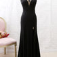 Schwarzes, perlenbesetztes Rollkragenkleid im Meerjungfrauenstil aus Tüll, Abendkleid, Partykleid mit Schlitzen gh4897