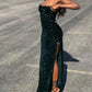 Dunkelgrün glänzende elegante Meerjungfrau Pailletten langer Schlitz sexy Ballkleid Ballkleid Abendkleid 22. Geburtstag Outfit Partykleid gh2986