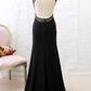 Schwarzes, perlenbesetztes Rollkragenkleid im Meerjungfrauenstil aus Tüll, Abendkleid, Partykleid mit Schlitzen gh4897