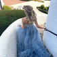 Hellblaues wunderschönes A-Linien-Abendkleid mit herzförmigem Ausschnitt und Rüschen aus Tüll, lang, Ballkleid, Abendkleid gh2685