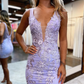 Homecoming-Kleid mit tiefem V-Ausschnitt und Applikationen gh2664