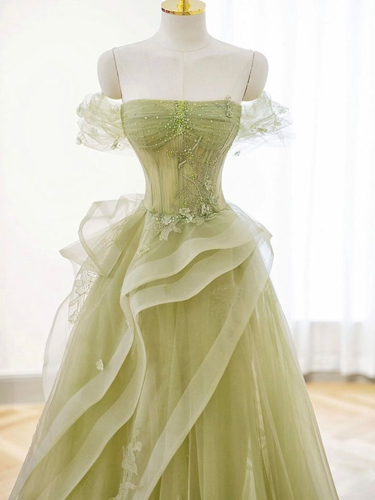 A-Line Off Shoulder Tulle Lace Long Prom Dress, Long Graduation Dress gh2730