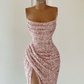 Gorgeous Pink Sequined Sleeveless Prom Dress With Slit gh2723