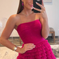 A-Line Strapless Tulle Long Prom Dress with Tiered Ruffles gh2676