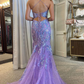Meerjungfrau-Abendkleid mit U-Ausschnitt, Pailletten und Spitze, lang, gh2689