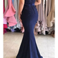 Meerjungfrau-Ballkleid mit herzförmigem Ausschnitt und Spitzenapplikationen, Marineblaues langes Brautjungfernkleid gh2712