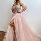A Line Strapless Blush Corset Organza Prom Dress gh2686