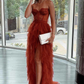Elegant Rust Tiered Ruffles Tulle Prom Dress gh2708
