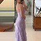 Spaghetti straps purple tassel prom dress with split  gh2736