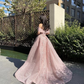 Rosa Glitzer, exquisite Perlen, schulterfrei, A-Linie, elegantes langes Tüll-Ballkleid, Abendkleid, Märchenprinzessinkleid gh2752
