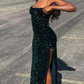 Dunkelgrün glänzende elegante Meerjungfrau Pailletten langer Schlitz sexy Ballkleid Ballkleid Abendkleid 22. Geburtstag Outfit Partykleid gh2986
