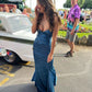Blue fashion elegant charming V-neck mermaid sleeveless backless lace-up long formal evening dress party dress dress prom dress gh2976