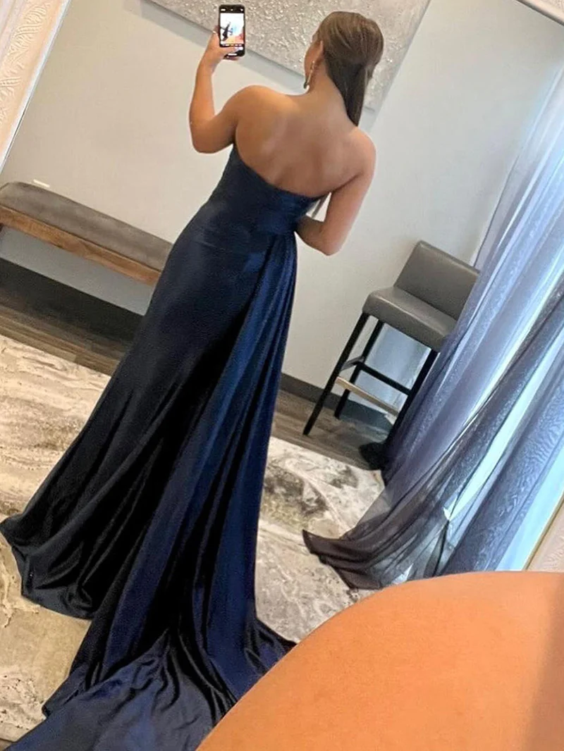 Meerjungfrau trägerloses Satin-Ballkleid mit Schlitz gh2693