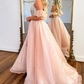 A Line Strapless Blush Corset Organza Prom Dress gh2686