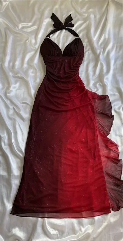 Burgunderrot/Indigo/Marineblau glänzendes elegantes langes Tüll-Ballkleid mit Riemchen und Abendkleid für Geburtstagsparty gh2920