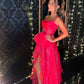 Heißes rosa süßes elegantes trägerloses Organza-Abendkleid mit Schleife, langes Abendkleid, formelles Ballkleid, Partykleid gh2830