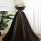 Schwarzes und champagnerfarbenes schulterfreies langes Abendkleid, A-Linien-Ballkleid gh2758
