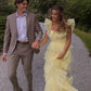 Yellow fashion square neck A-line multi-layered long tulle ball gown evening dress gh2888