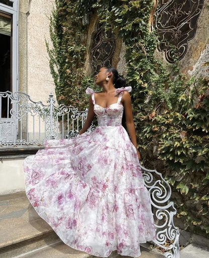 Rosa/Blau Süßes A-Linien-Blumen-Chiffon-Lang-Elegantes bodenlanges Ballkleid-Abendkleid-Hochzeits-Partykleid-Abschlussballkleid-Abschlusskleid gh2794