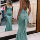 Mint Green Ruffles Bow-Back Mermaid Long Prom Dress gh2711