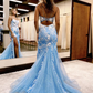Mermaid Spaghetti Straps Lace Tulle Prom Dress with Slit gh2701